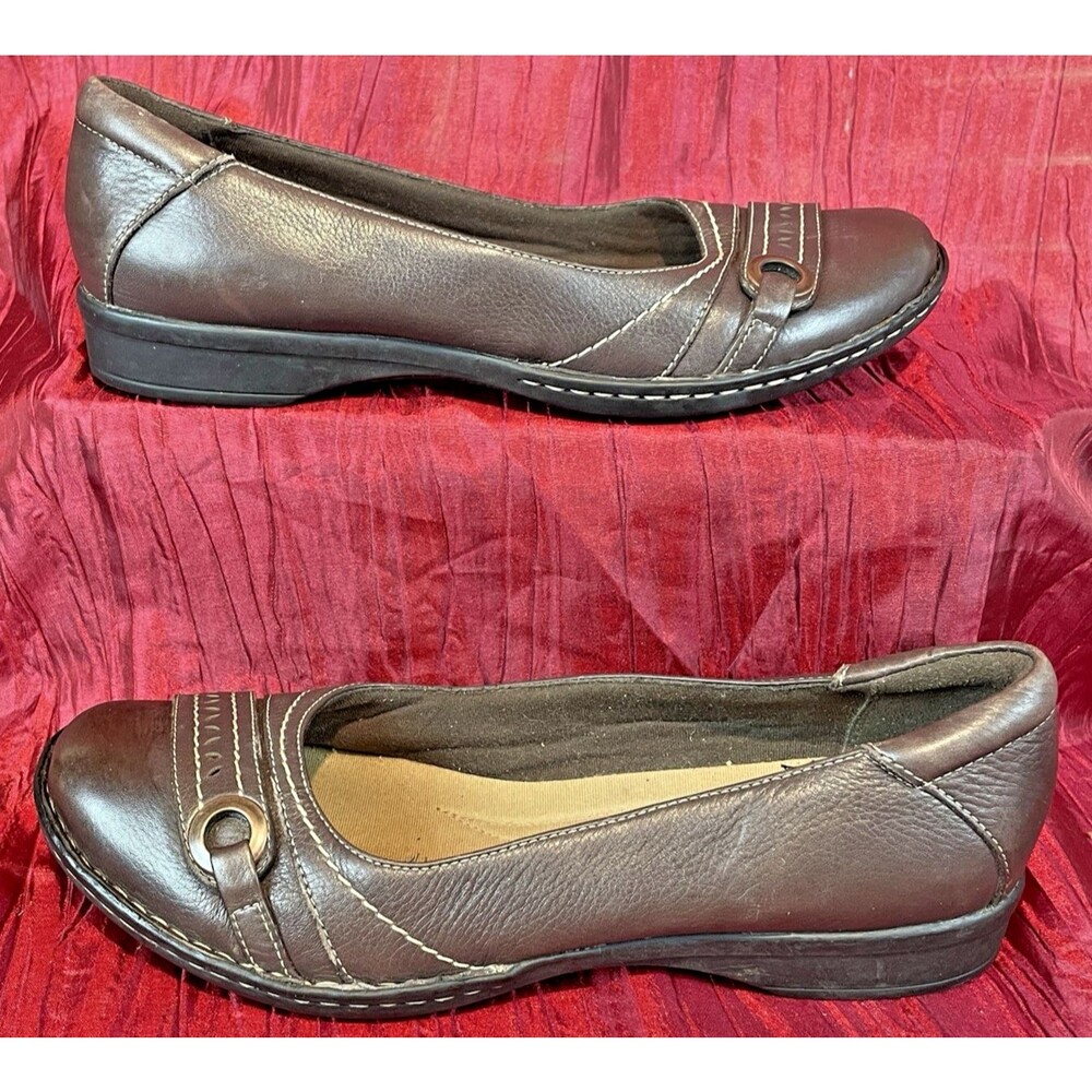 Womens Clarks Collection Brown Leather Slip On Flats Espadrille Shoes sz 10M - Picture 3 of 8